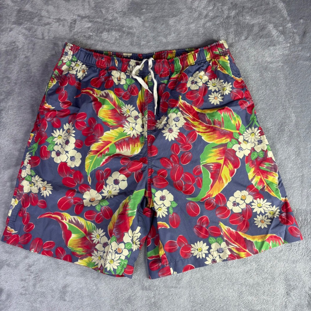 Polo Sport Swim Trunks Men L Blue Red Tropical Floral Vintage 90s Ralph Lauren